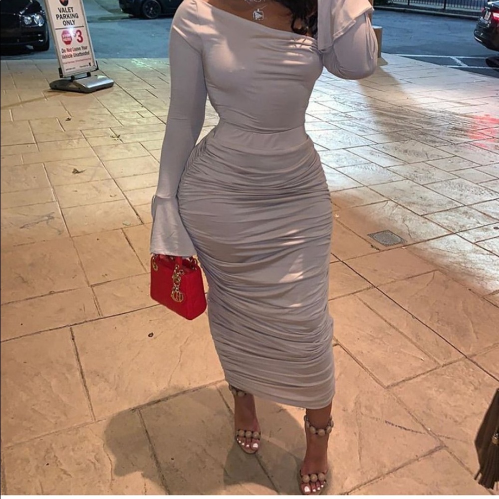 Taupe two piece skirt set